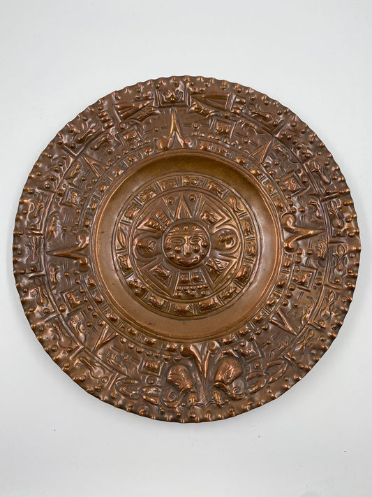 Large Copper Aztec Calendar wall plate