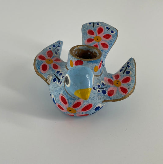 Blue Pottery Bird Candleholder