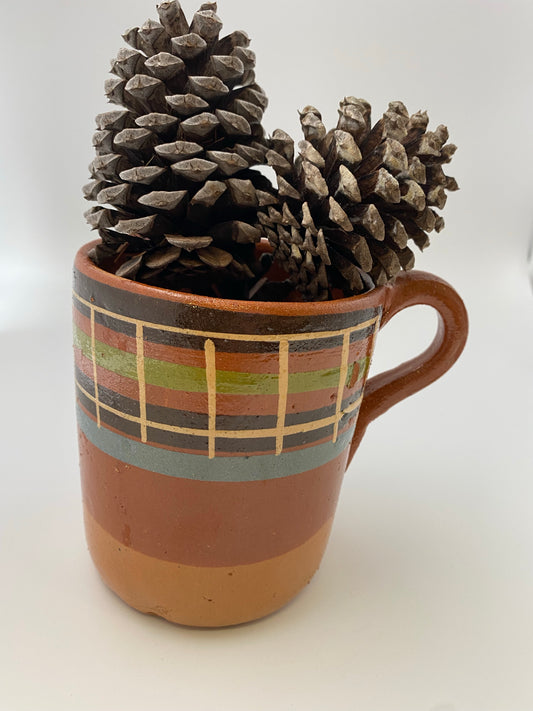 Brown and blue stripe glazed mug